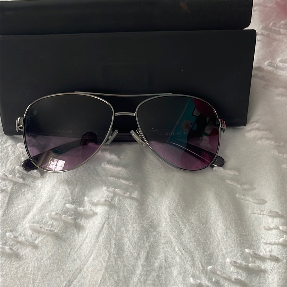 Coach Black and Silver Aviator Sunglasses